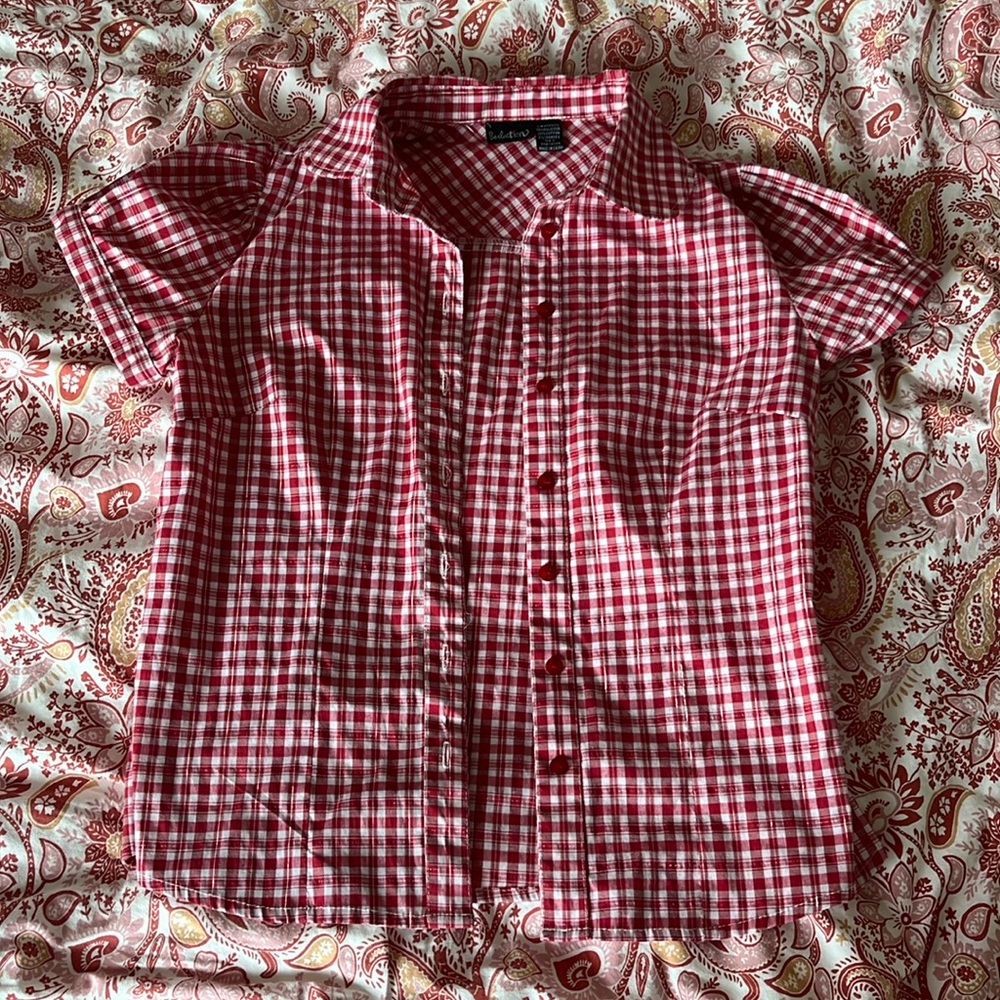 Seduction size S gingham babydoll button up blouse, 2000s style